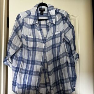 Lands' End Blue Plaid Button-Up Shirt